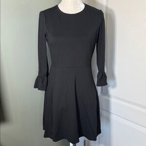 Kate Spade Broome Street Black Fit & Flare Dress Ruffle Cuff Size M